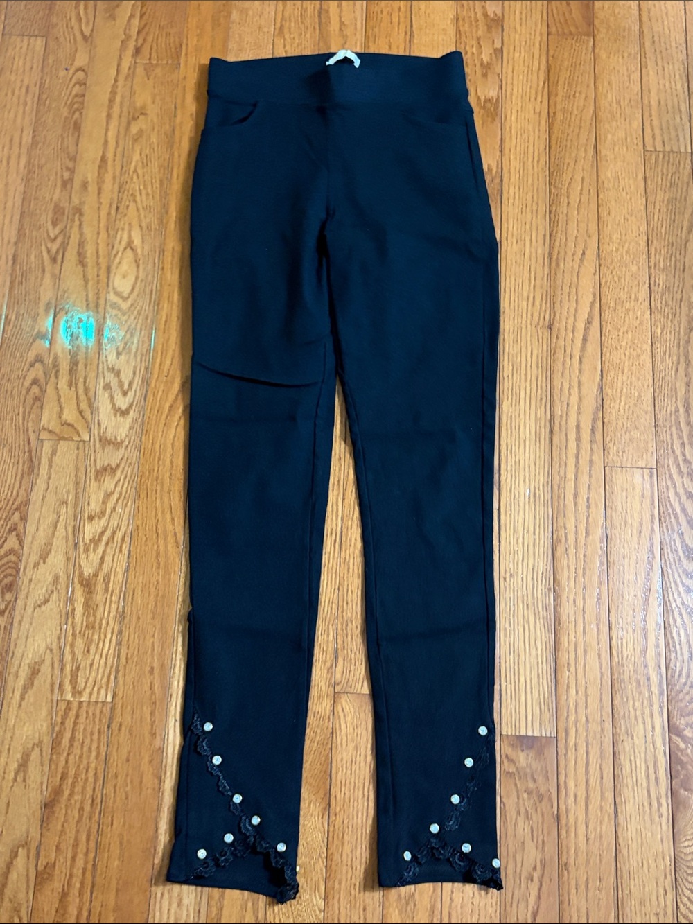 Black Skinny Jeans with Studded Lace Hem